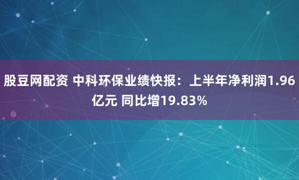股豆网配资 中科环保业绩快报：上半年净利润1.96亿元 同比增19.83%